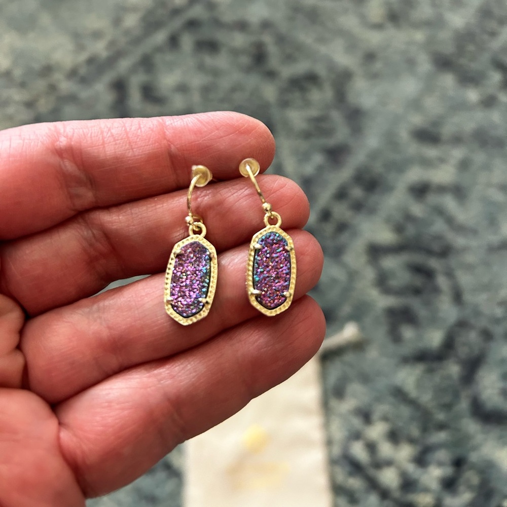 Kendra Scott Lee Gold Drusy in Purple/Blue Earrings!! Excellent Condition!!